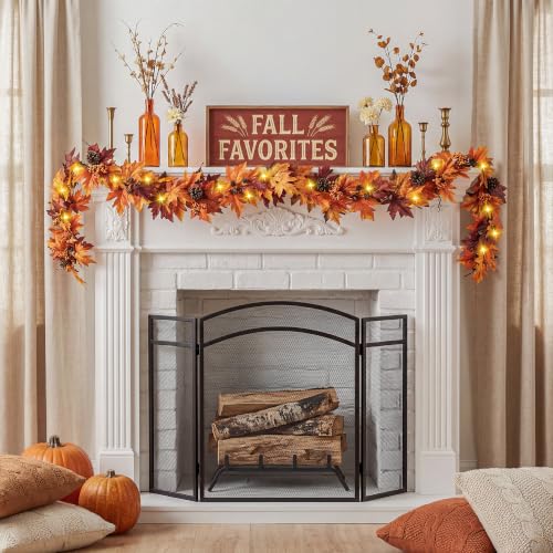 6Ft Fall Garland with 30 Lights & Timer - Autumn Mantle Decor