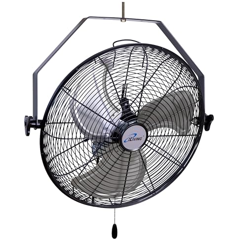 18 Inch Wall Mount Fan - High Velocity Metal Fan with 3 Speeds & 360° Tilt