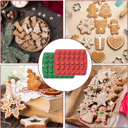 VICDUEKG Christmas Silicone Mold 2-Pack - Gingerbread Man, Tree, Snowman, Socks, Candy & More