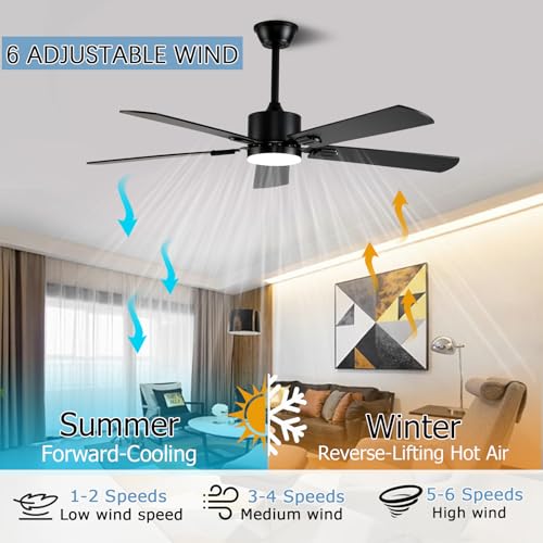 FUMLTP 52-Inch Black Ceiling Fan with Lights Remote & App Control