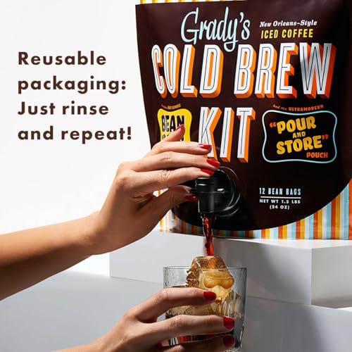 Grady’s Cold Brew Original Kit - 12 Ground Coffee & Chicory Pouches, Makes 36 Drinks — New Orleans Style, Variation 1