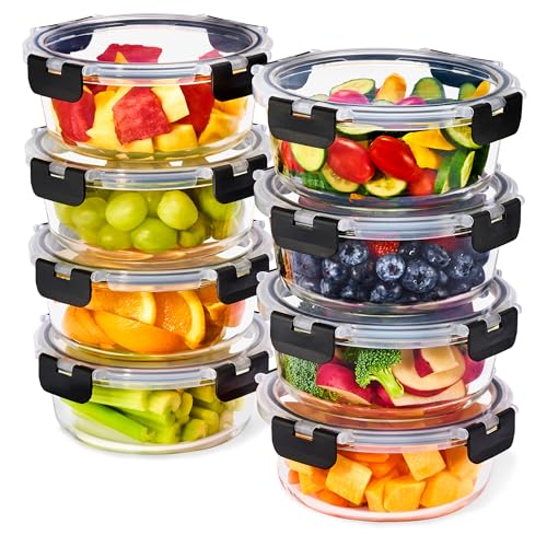 Large Glass Meal Prep Containers with Lids - Set of 8, Airtight Food Storage