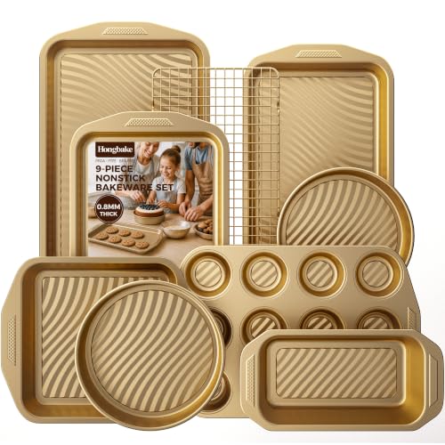 Antique Gold 9-Piece Nonstick Bakeware Set - Non-Toxic Baking Pans