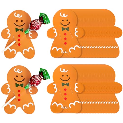 50 Pcs Gingerbread Lollipop Cards – Christmas Candy Stands & Toothpick Card Holders