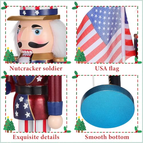 Valiclud Patriotic Nutcracker Figurine – Wooden Soldier Nutcracker with USA Flag