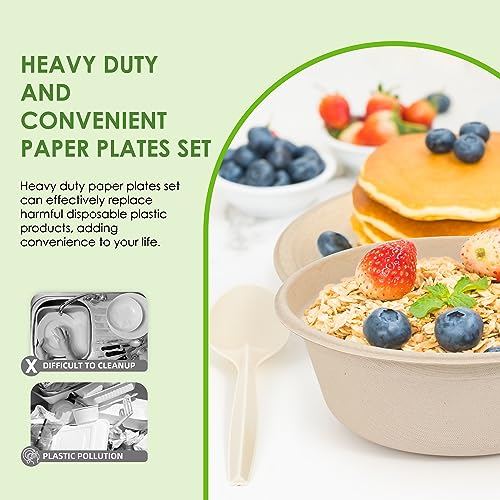 Brown Disposable Sugarcane Plates and Cutlery Set 300PCS Eco-Friendly Party Dinnerware