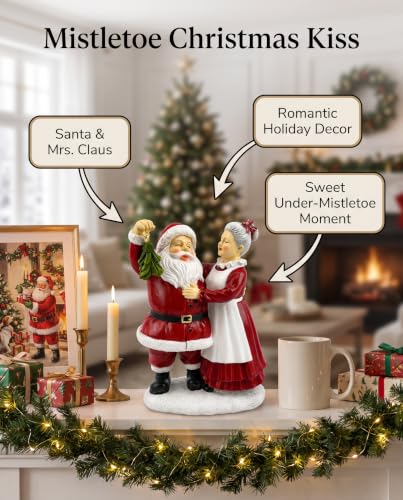 iStatue White 5.5'' Santa & Mrs. Claus Mistletoe Figurine Christmas Decor