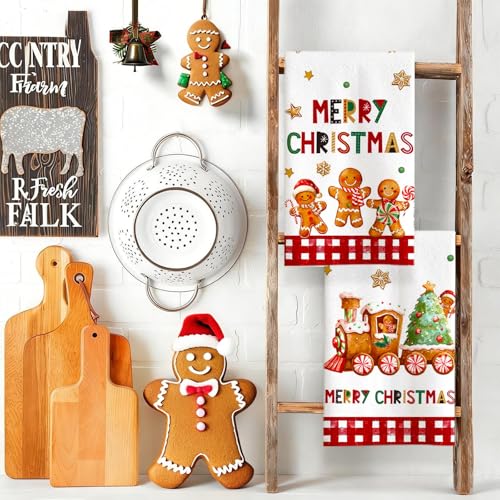 Mocsicka Christmas Kitchen Towels Set of 2 – 18x26 Gingerbread Decor, Premium Microfiber