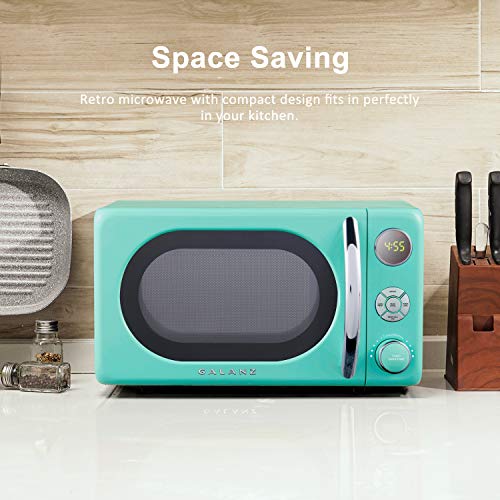 Retro Microwave Oven 0.7 Cu Ft 700W with LED Light & Child Lock - Surf Green