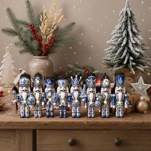 Junkin Lighted Blue and White Wooden Nutcracker Christmas Table Decor - Porcelain Variant