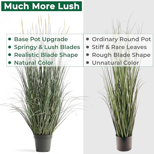 4ft Horsetail Reed Grass Fake Plant with Pink Spikes - 2 Pack, Lush Green