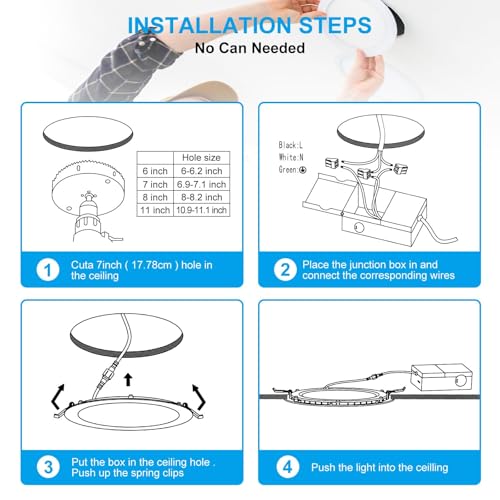 12 Pack 7-Inch Dimmable LED Recessed Lights with Junction Box, 3CCT Selectable, 1600LM Ultra-Thin Ceiling Downlights
