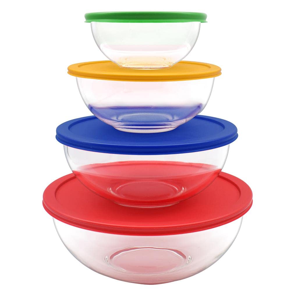 NutriChef 4‑Piece Glass Mixing Bowls with Lids – Premium Borosilicate Glass Bowl Set (1 QT‑3.7 QT) – Non‑Toxic Bowls with Airtight Lids for Mixing, Baking, Serving & Storage