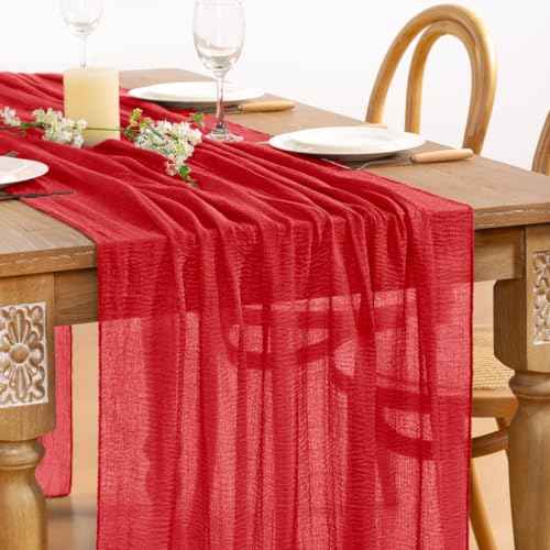 Red Cheesecloth Table Runner Fall Thanksgiving Table Runner 120 inches Red Cheese Cloths for Rustic Wedding Bridal Baby Boy Shower Decor Party Fall Table Centerpiece Christmas