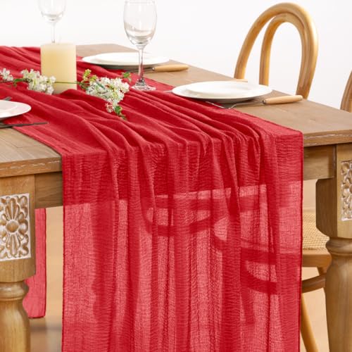 DeZerlor Red Cheesecloth Table Runner 1 Pack for Christmas & Holiday Events