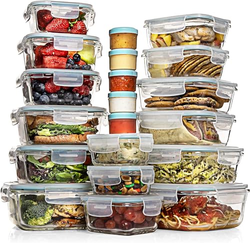 Blue 35-Piece Glass Food Storage Container Set with Airtight Lids - BPA-Free, Leak-Proof Meal Prep Boxes