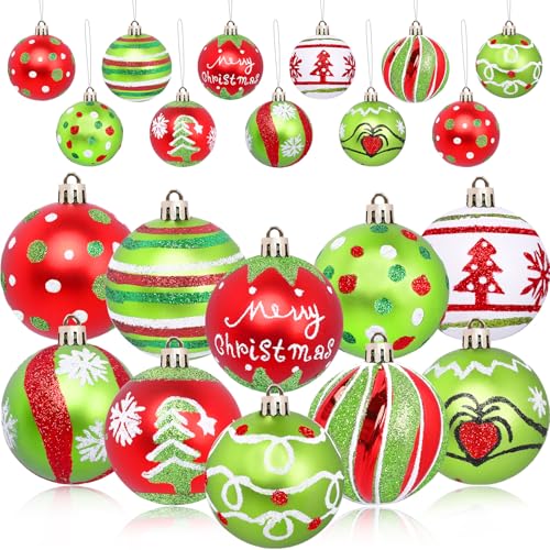 20 Pcs Christmas Ball Ornaments 2.4 Inch Green and Red Glittering