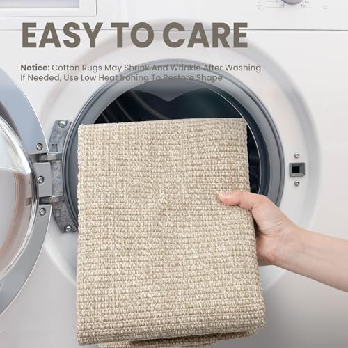 EARTHALL Washable 4x6 ft Sand Beige Non Slip Entryway Rug - Durable Cotton Blend