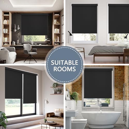 AOSKY Cordless Blackout Roller Shades, 34" W x 72" H, Black