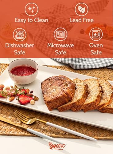 Sweese 15.5 Inch White Porcelain Serving Platters Set of 4 - Rectangular Food Trays for Parties and Catering