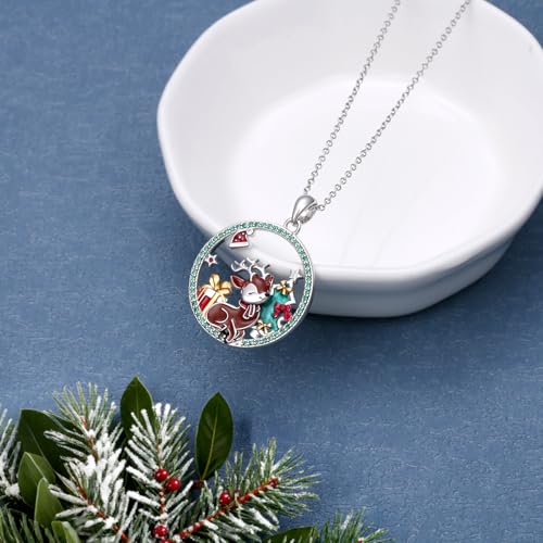 Silver Reindeer Pendant Necklace for Women - 925 Sterling Silver Christmas Jewelry