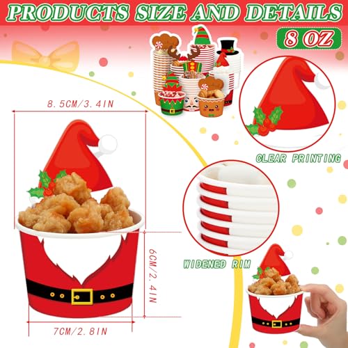 Qinyoung 120-Pack 8 oz Christmas Treat Cups – Snowman Santa Elk Gingerbread Disposable Bowls (Variation: Christmas)