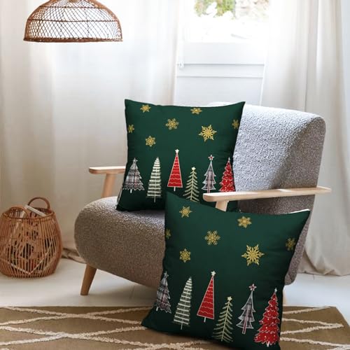 A6-2 20 x 20 Green Christmas Tree Pillow Covers Set of 2 - Dark Green Linen