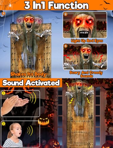 76-Inch Halloween Animatronic Zombie Ghost for Outdoor Decorations - Sound-Activated, Reusable Horror Prop