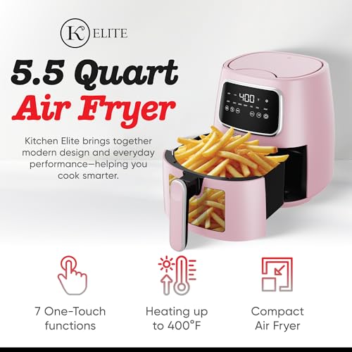 Kitchen Elite 5.5 Qt Pink Digital Air Fryer Oven - 7-in-1 Versatile Countertop Cooker