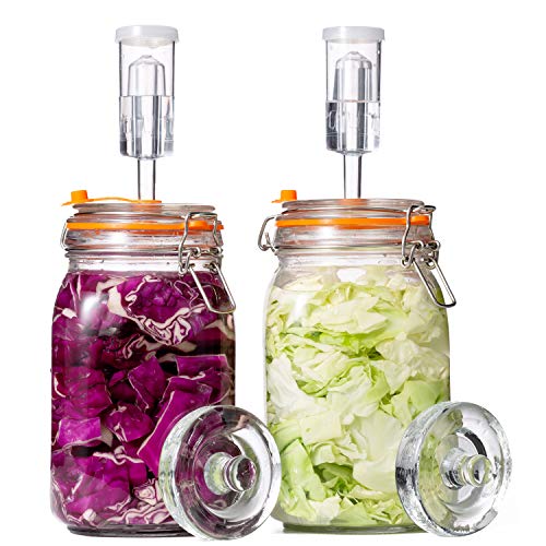 JILLMO 1.5L Wide Mouth Glass Fermentation Jar with Airlock & Weights - 2 Pack