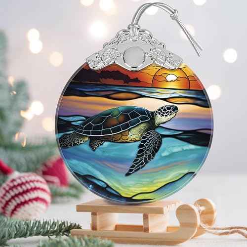 Christmas Stained Glass Sea Turtle Ornament - Holiday Home Decor - Tree Decoration - Gift Exchange Ideas