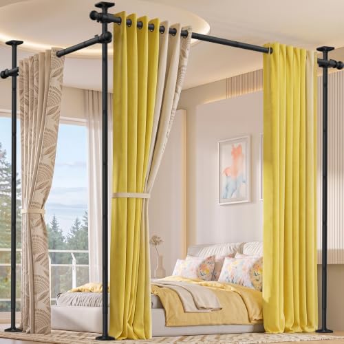 Black Extra Long Room Divider Curtain Rod No Drilling Adjustable 235in
