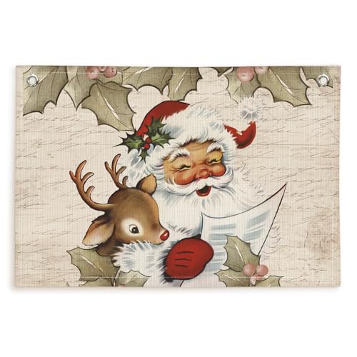 Lacama Vintage Christmas Decorations - Santa Claus Deer Christmas Tapestry Banner Flag, Wall Tapestry for Bedroom, Indoor Xmas Holiday Decor - 30x20 in