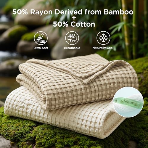 Cooling Waffle Blanket for Hot Sleepers - Warm Taupe King 104x90 - Breathable & Soft