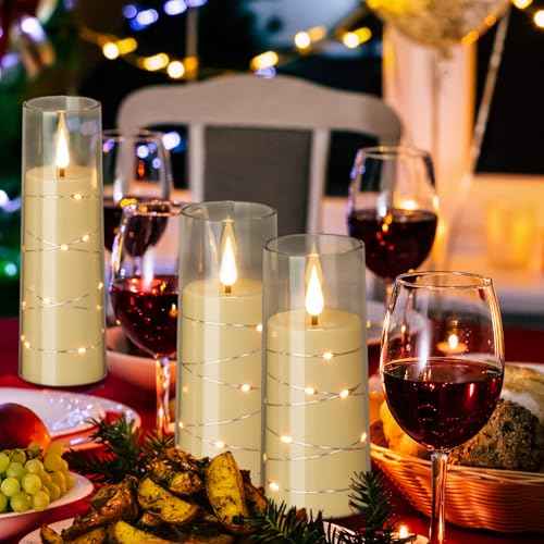 GenSwin Flickering Flameless Candles with Remote Timer, 5 Pack Battery Operated with Embedded Star String, Clear LED Battery Candles for Halloween Christmas Wedding Decor(D2.3¡± x H5¡±5¡±6¡±7¡±8¡±)