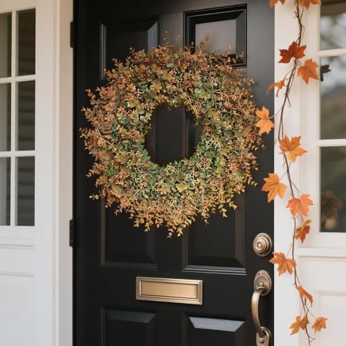 26-Inch Artificial Eucalyptus Wreath with Seed for Front Door Fall Decor - Variation of THIS listing