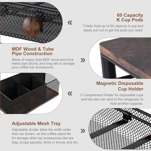 Coffee Pod Organizer Drawer with 60 Capsule Capacity, Adjustable Dividers & Cup Holder