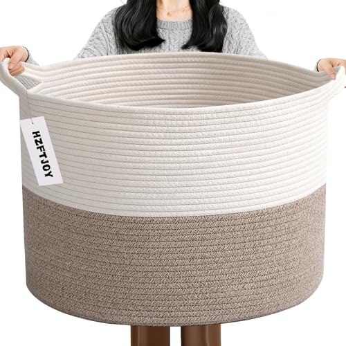 115L Extra Large Woven Laundry Basket - White & Brown, Collapsible Storage