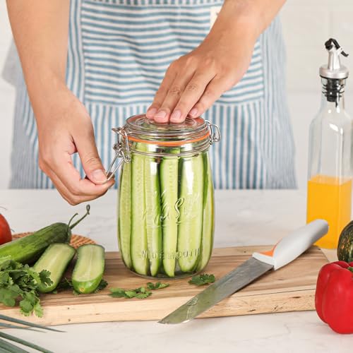 32Oz Glass Food Storage Jars Set of 4 with Airtight Hinged Lids - Wide Mouth Kitchen Containers