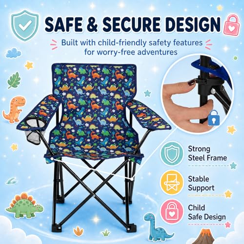 Emily Rose Kids Folding Camp Chair - Portable Toddler Beach & Outdoor Seat with Safety Lock & Cup Holder, 125 lb Capacity