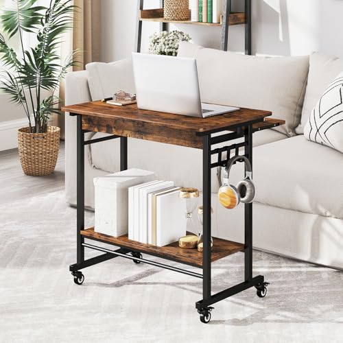 Tangkula Rolling Computer Desk Cart with Keyboard Tray, Mobile