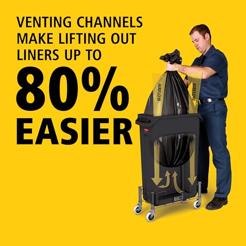 Vented Slim Jim 23 Gallon Plastic Trash Can - Black, Commercial-Grade
