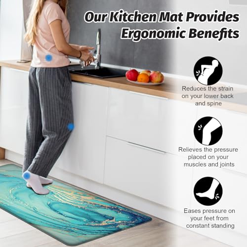 Teal Anti-Fatigue Kitchen Mat Set of 2 - 17.3 x 29 & 47 Inches, Non-Slip, Waterproof