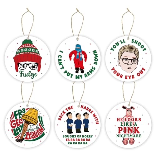 Cheroloven Christmas Movie Wooden Ornaments Set - Funny Holiday Tree Decor, 6 Pcs