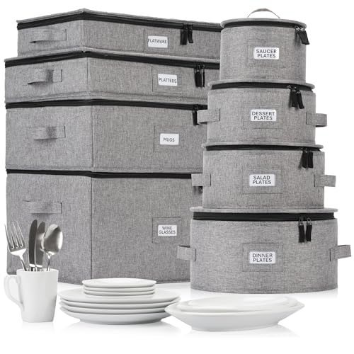 8-Piece Heavy Duty China Storage Container Set with Lid - Dish & Glass Organizer, Stackable, For Fine China and Dinnerware - Variation of THIS listing