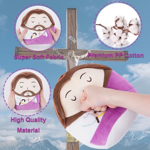 Jesus Plush Pillow Stuffed Animal - Jesus Doll with Cross Prayer Staff Perfect Christian Easter Gifts for Kids Adults Purple 10 Inch