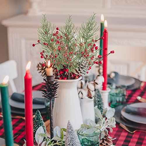 Alpurple 25 PCS Artificial Pine Branches-13.7 Inches Fake Greenery Plants Pine Sprigs-Faux Pine Leaves Picks for DIY Garland Crafts Christmas Embellishing and Home Garden Decoration (25PCS)