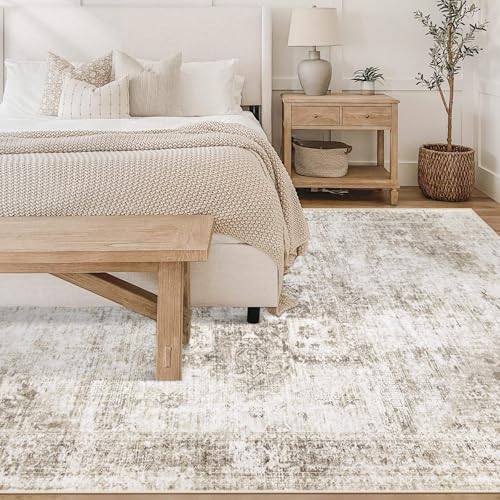VECARF Washable 6x9 Taupe Boho Medallion Area Rug Non-Slip Indoor Carpet