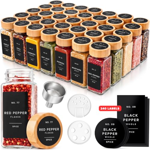 Glass Spice Jars Set with Bamboo Lids and Labels - 36 Pack Kitchen Storage