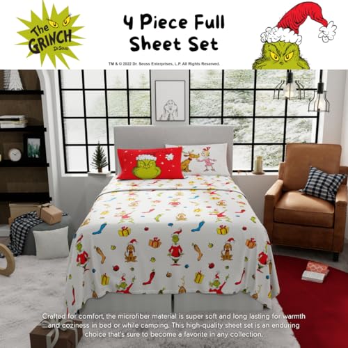 Franco Grinch Greetings Full Microfiber Sheet Set - Officially Licensed Christmas Bedding